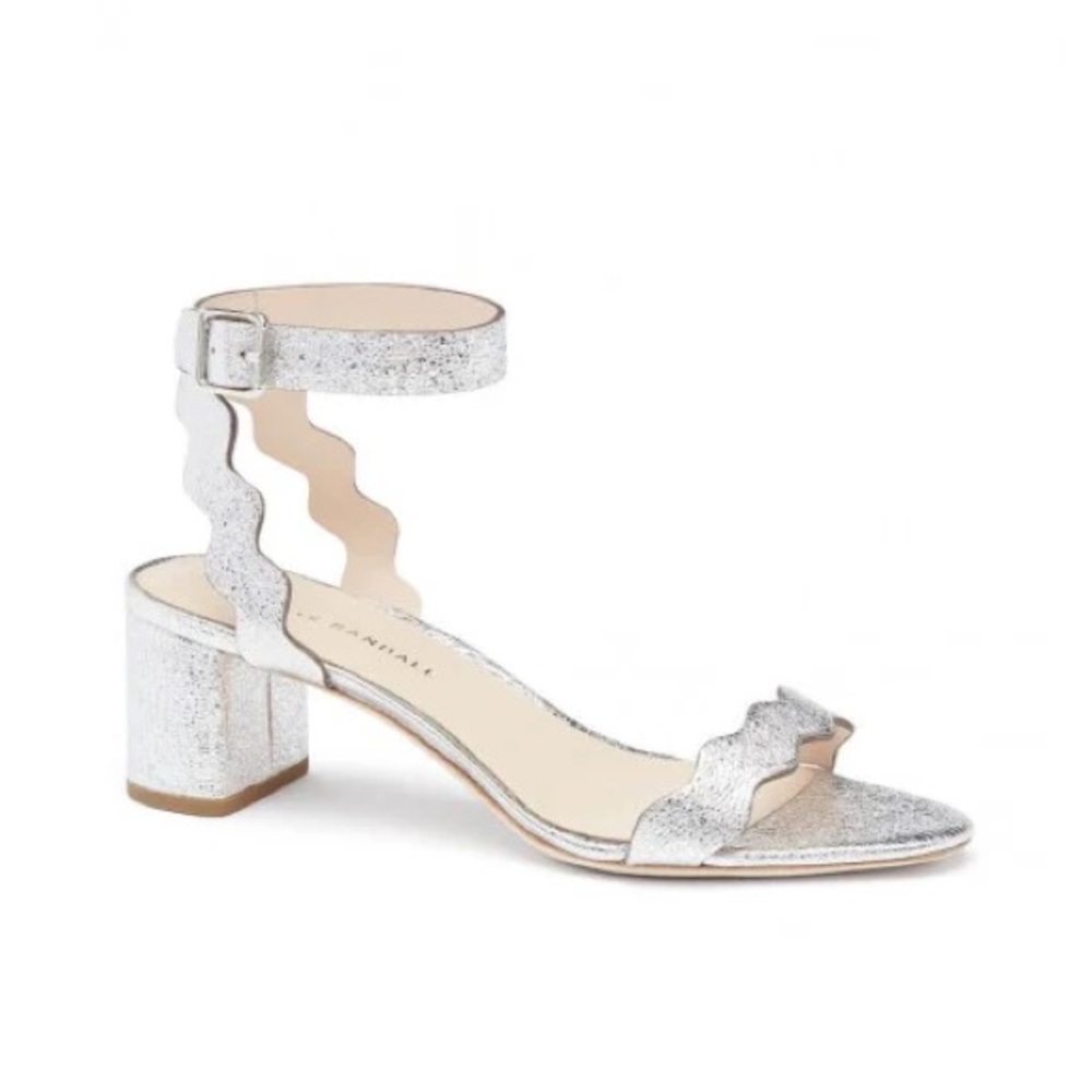 Loeffler Randall Emi Silver Ankle Strap Block Heel Sandals